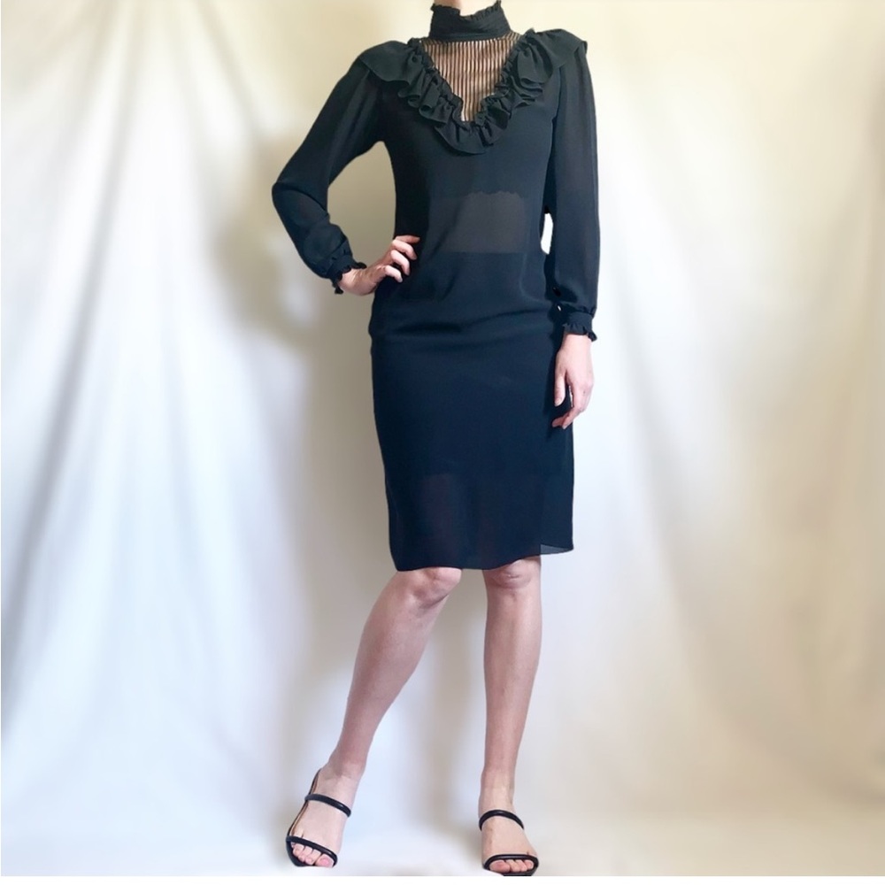 Vintage 80’s Black Frilly Ruffle Sheer Marie Claire CA Dress 9/10 Fairy Goth